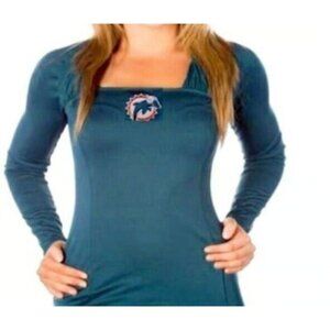 Miami Dolphins Long Sleeve Mesh Collar Top Teal Womens Sporty NWT